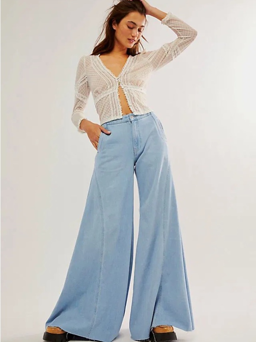 Free People We The Free Chase The Sun Extreme Wide Leg Jeans 28